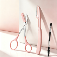 Pink Eyebrow Grooming Kit - Comb Scissors + Safety Folding Trimmer + Dual-Ended Brush + Tweezers Set, Beginner-Friendly / Scratch-Proof / Portable Storage