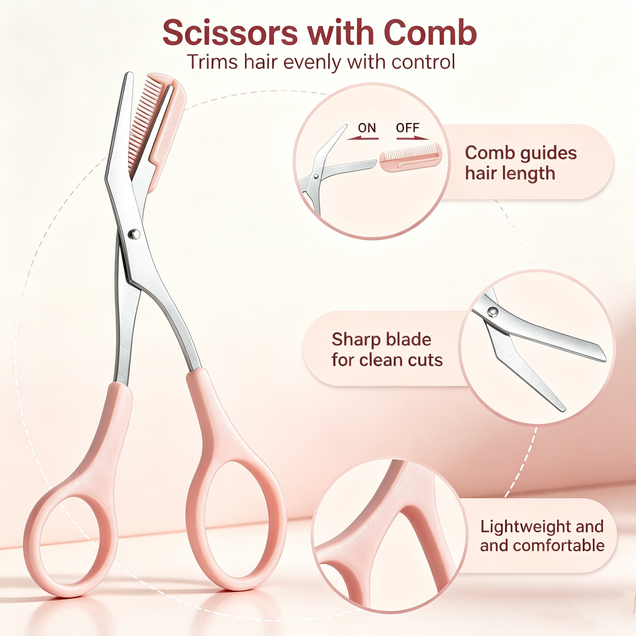 Pink Eyebrow Grooming Kit - Comb Scissors + Safety Folding Trimmer + Dual-Ended Brush + Tweezers Set, Beginner-Friendly / Scratch-Proof / Portable Storage