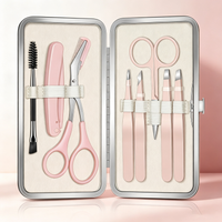 Pink Eyebrow Grooming Kit - Comb Scissors + Safety Folding Trimmer + Dual-Ended Brush + Tweezers Set, Beginner-Friendly / Scratch-Proof / Portable Storage