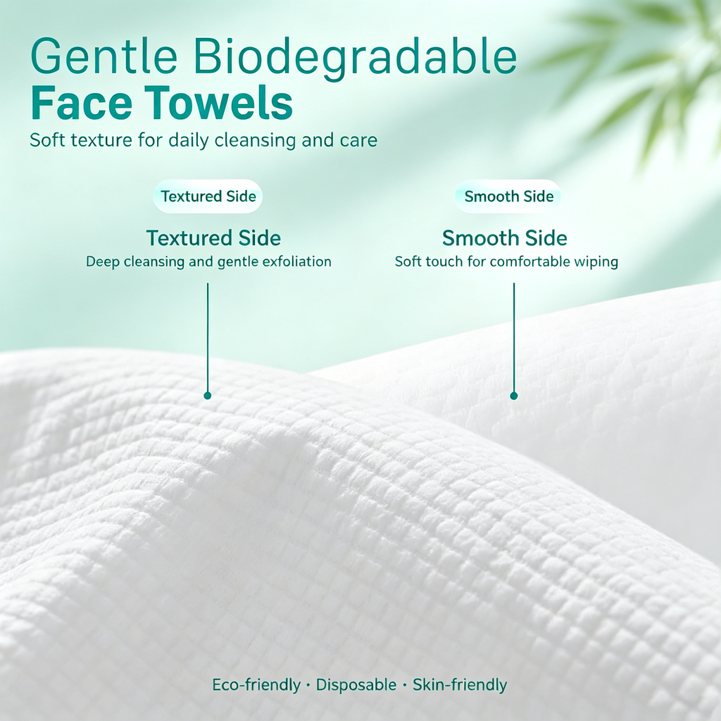 Biodegradable Disposable Face Towels – Dual-Sided Texture / Plant-Based Fiber / 50 Count / Sensitive Skin Friendly