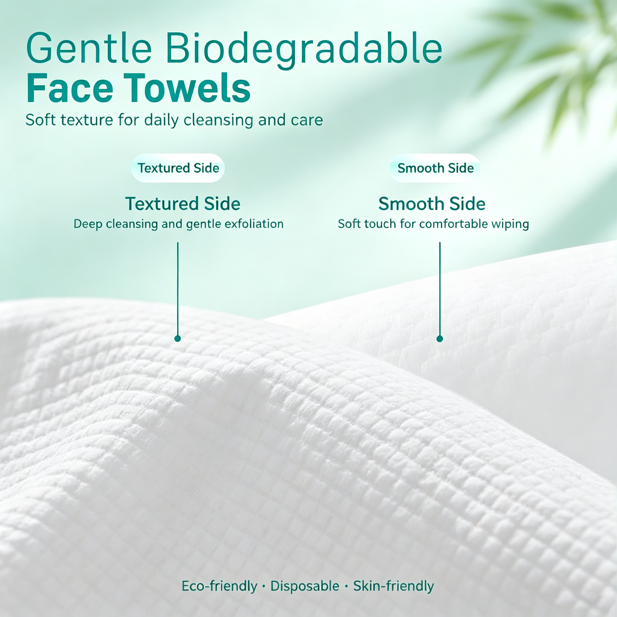 Biodegradable Disposable Face Towels – Dual-Sided Texture / Plant-Based Fiber / 50 Count / Sensitive Skin Friendly