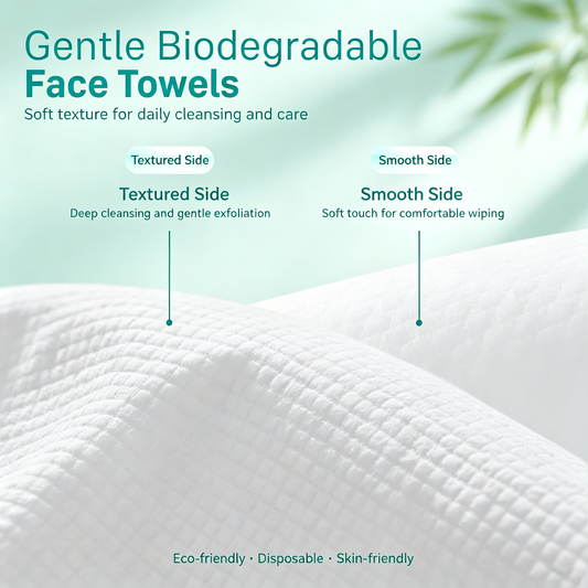 Biodegradable Disposable Face Towels – Dual-Sided Texture / Plant-Based Fiber / 50 Count / Sensitive Skin Friendly