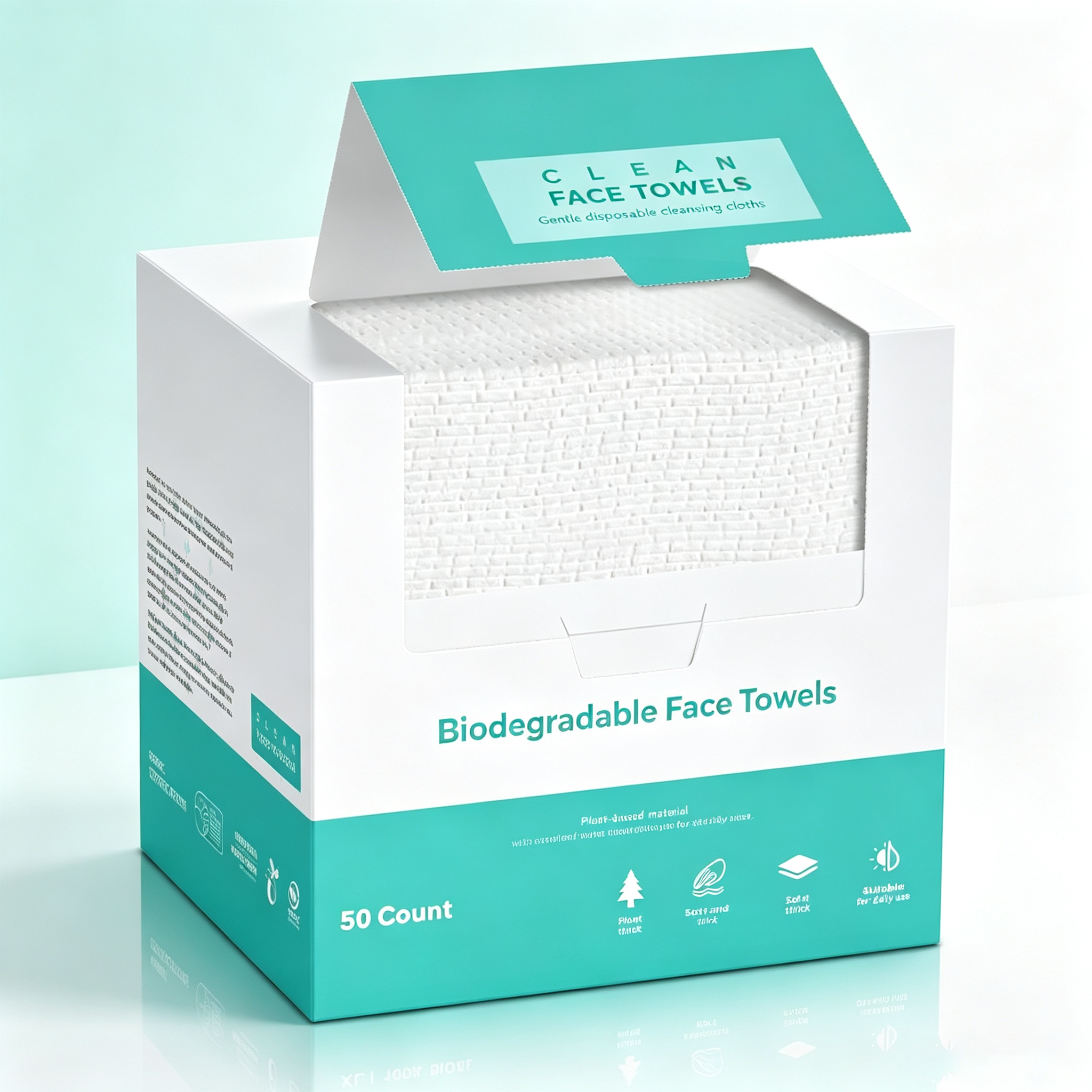 Biodegradable Disposable Face Towels – Dual-Sided Texture / Plant-Based Fiber / 50 Count / Sensitive Skin Friendly