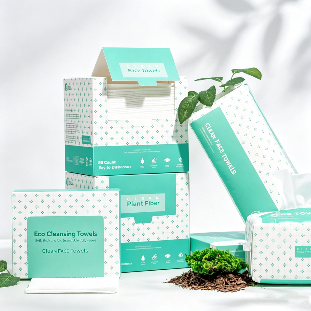 Biodegradable Disposable Face Towels – Dual-Sided Texture / Plant-Based Fiber / 50 Count / Sensitive Skin Friendly