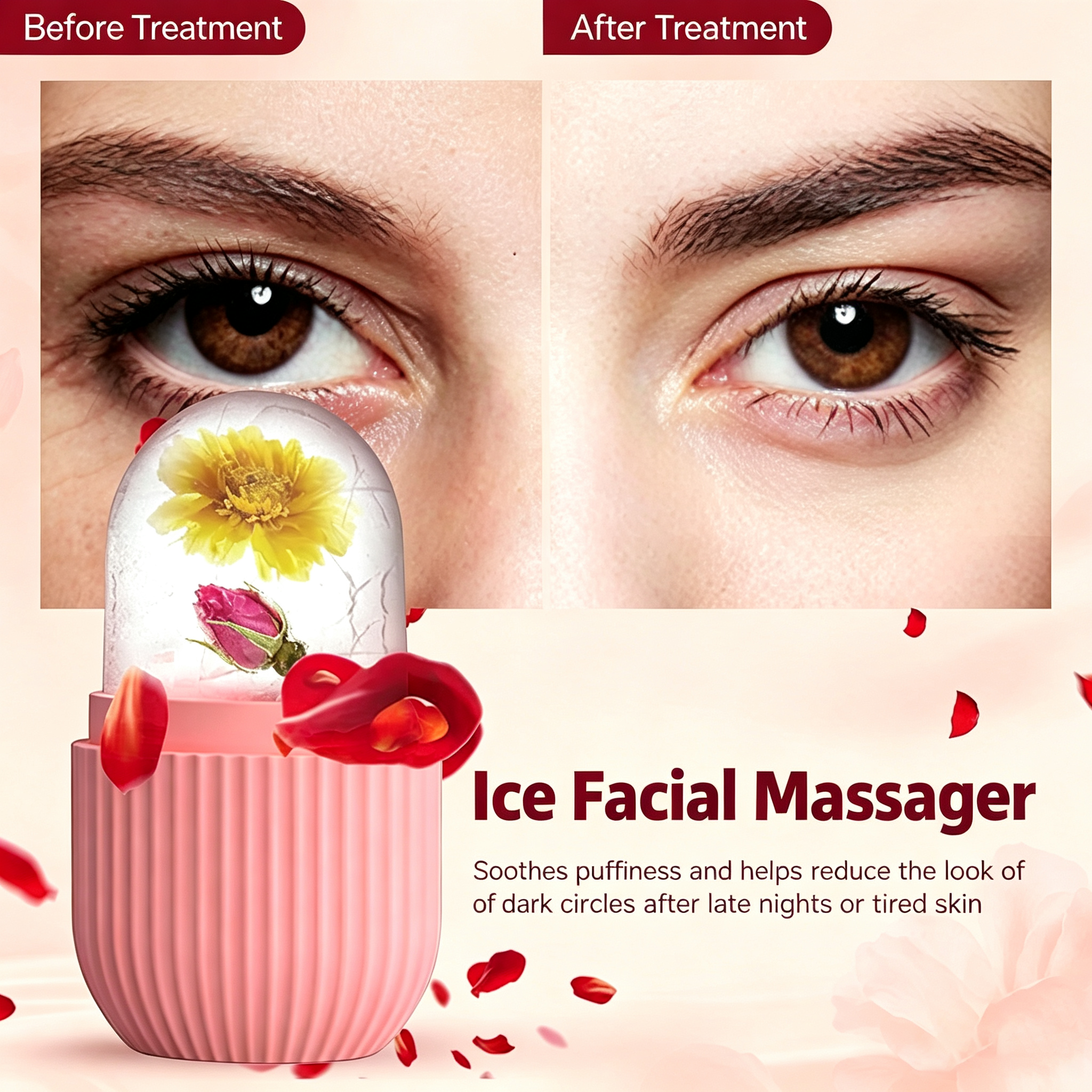 Capsule-Shaped Silicone Facial Ice Roller - Water-Fillable & Freezable / Soothes Puffiness / Minimizes Pores / Portable Beauty Tool