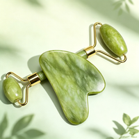 Natural Jade Massage Set – Dual Roller & Heart-Shaped Gua Sha Tool for Facial Lifting, Puffiness Relief & Meridian Stimulation