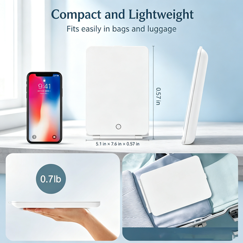LED Portable Foldable Makeup Mirror - 3-Color Dimmable Lighting + USB Rechargeable + Foldable Stand, HD Illumination / Compact Storage / Smart Battery Indicator